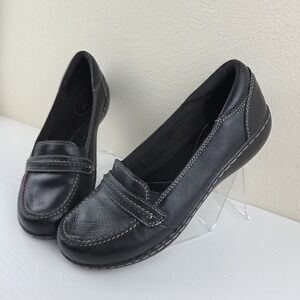 Clarks Bendables Womens Black Leather Loafers Slip On Shoes 62650 Size 8 M